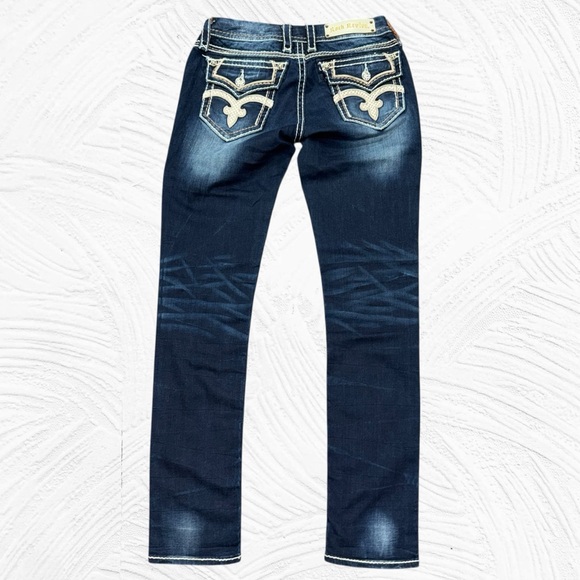 Rock Revival 27 (28X33) Saralyn Easy Skinny Low rise Dark Embroidery Flap Pocket - Picture 1 of 12